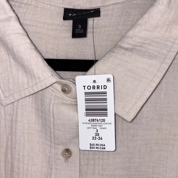 #T326 - NWT - Torrid Dolman Cotton Gauze Shirt - 3X - Picture 6 of 7